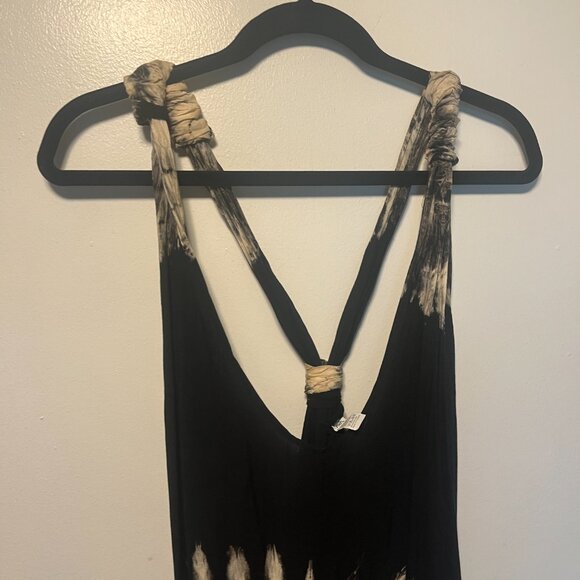 Boho Tie-Dye Rayon Jumper with Knot Straps – Black & Tan – One Size - Picture 2 of 6